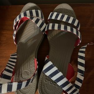Nautical Navy & White stripe Leigh wedge sandal